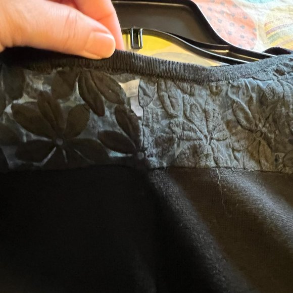 New York & Company Black Cap Sleeve Sweater with Floral Sheer Overlay at Top - M - Picture 2 of 6